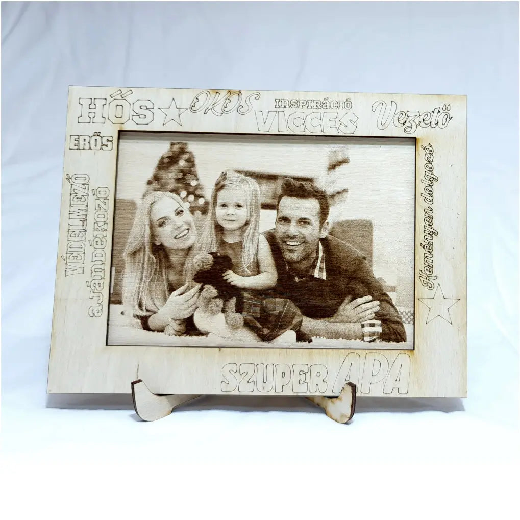 Fénykép, Fotógravírozás fába szuper Apa kerettel FORME.HU pòlò